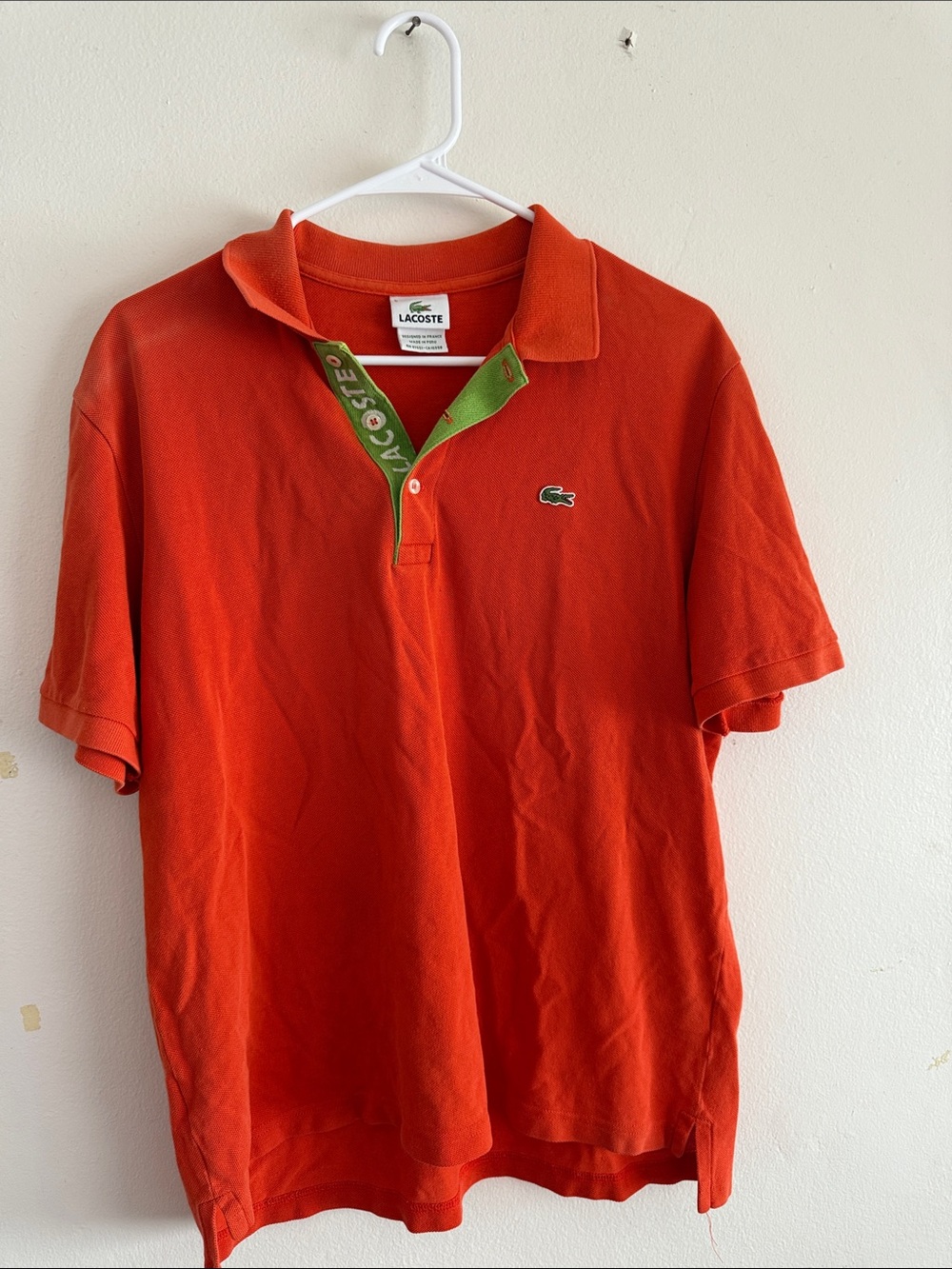 Lacoste Orange Polo with Green Trim and Crocodile Logo Size 5 Medium